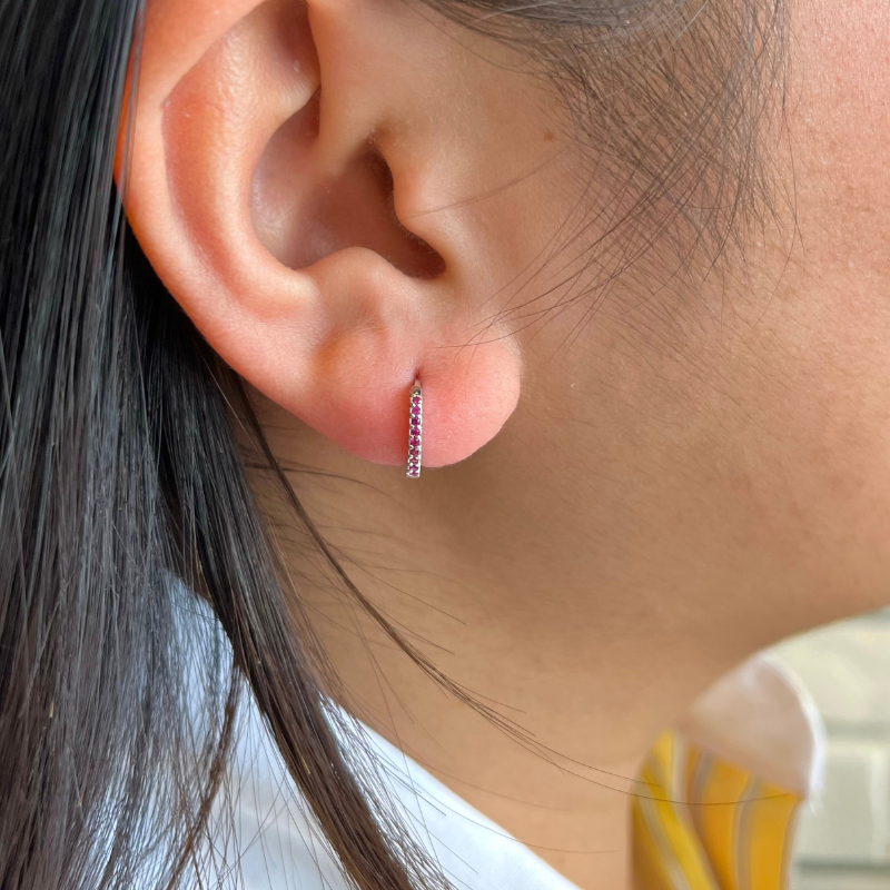 theia 12mm ruby silver hoop earring