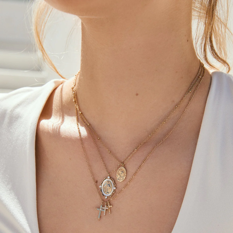 elizabeth stone petite gold vintage mother mary necklace