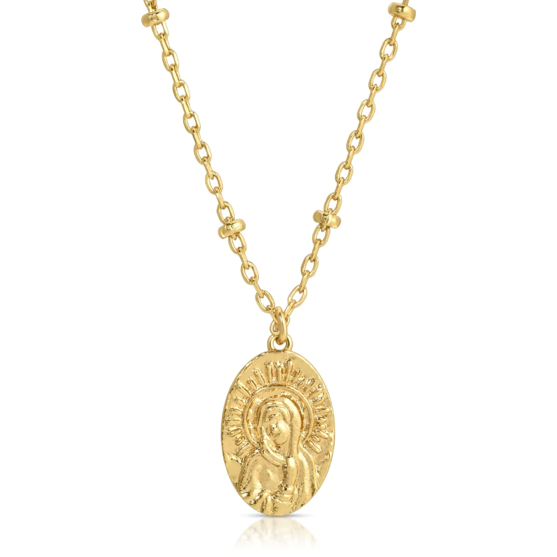 elizabeth stone petite gold vintage mother mary necklace
