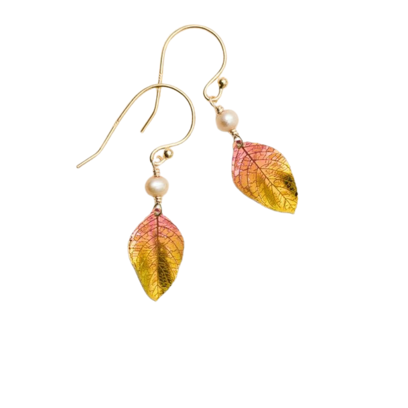 healing leaf gold  peach earring