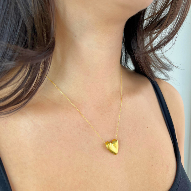 tai abstract gold puffy heart necklace