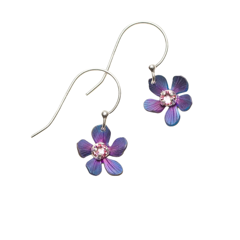 holly yashi petite plumeria purple rose drop  niobium earring