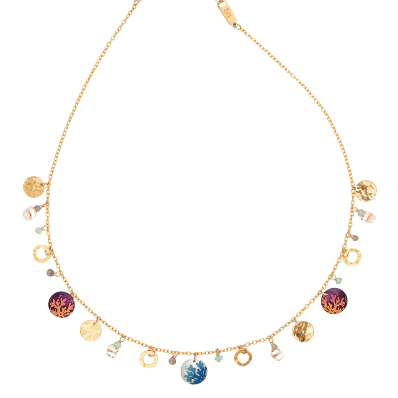 holly yashi coral reef gold multi coloured necklace niobium
