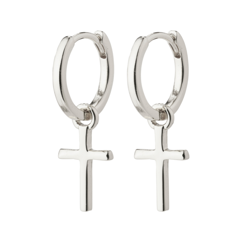 pilgrim daisy silver hoop cross earring