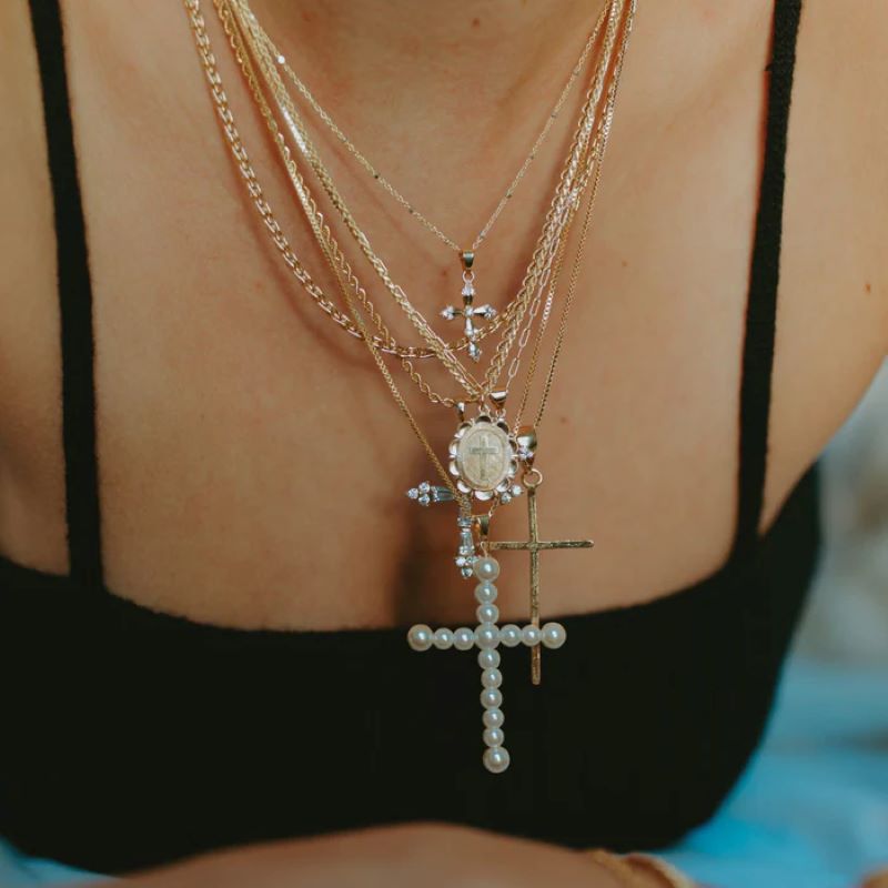 joy dravecky vivian pearl gold cross necklace