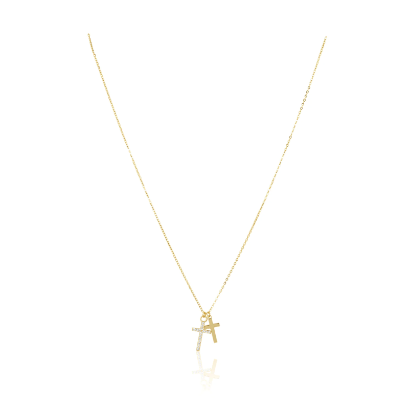 sahira gold double cross necklace