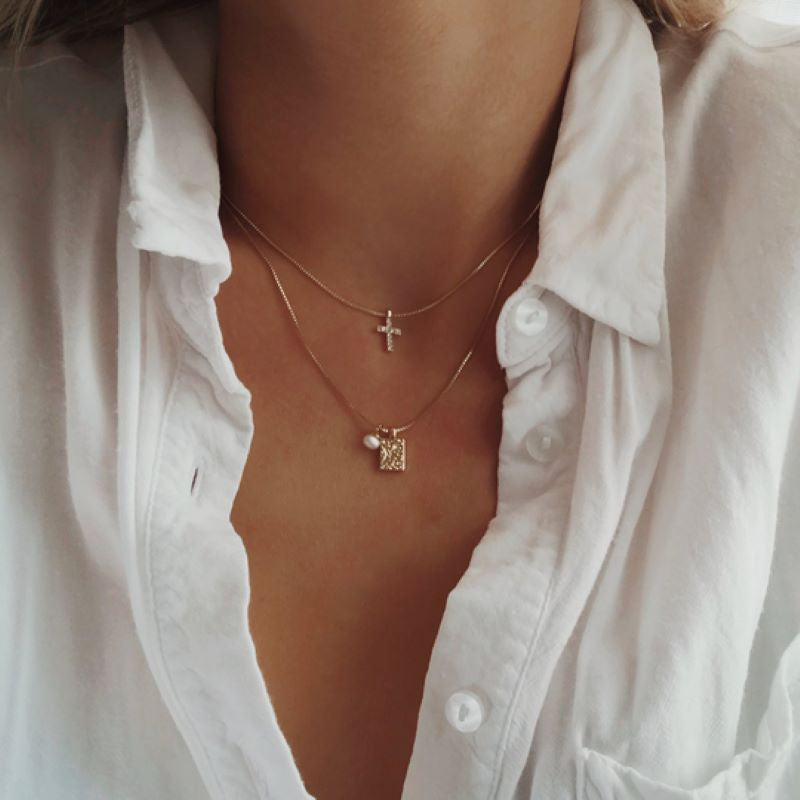 pilgrim clara cross gold crystal necklace