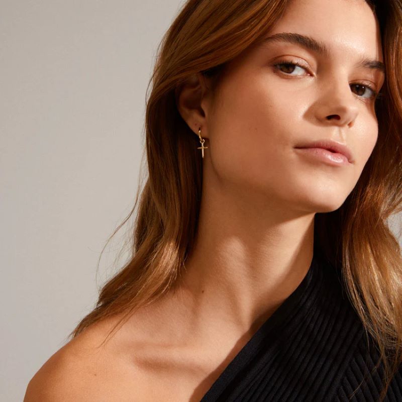 pilgrim daisy gold hoop cross earring