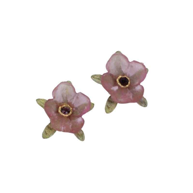 michael michaud french bouquet flower leaf pink  stud earring