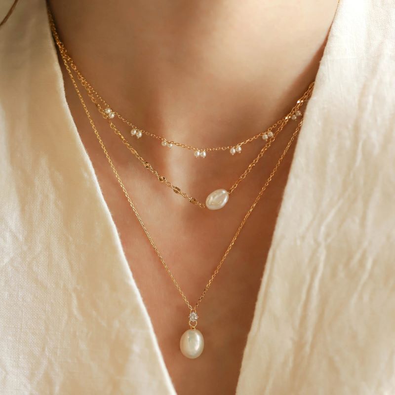 tai simple pearl cz gold pendant necklace