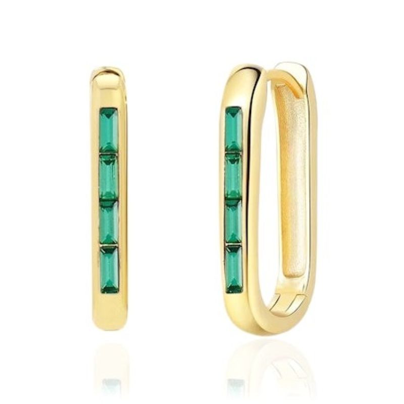 tai u shaped green crystal gold baguette huggie