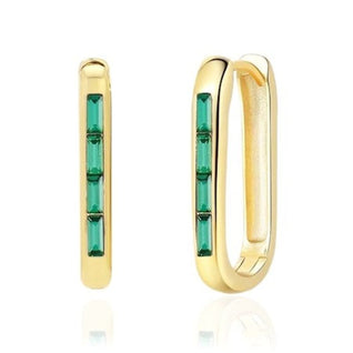 tai u shaped green crystal gold baguette huggie
