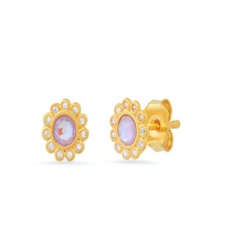 Bezel Set Flower Stud Earring