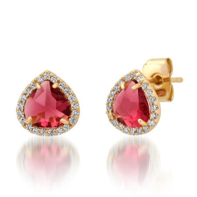 tai bezel glass pear gold red stud