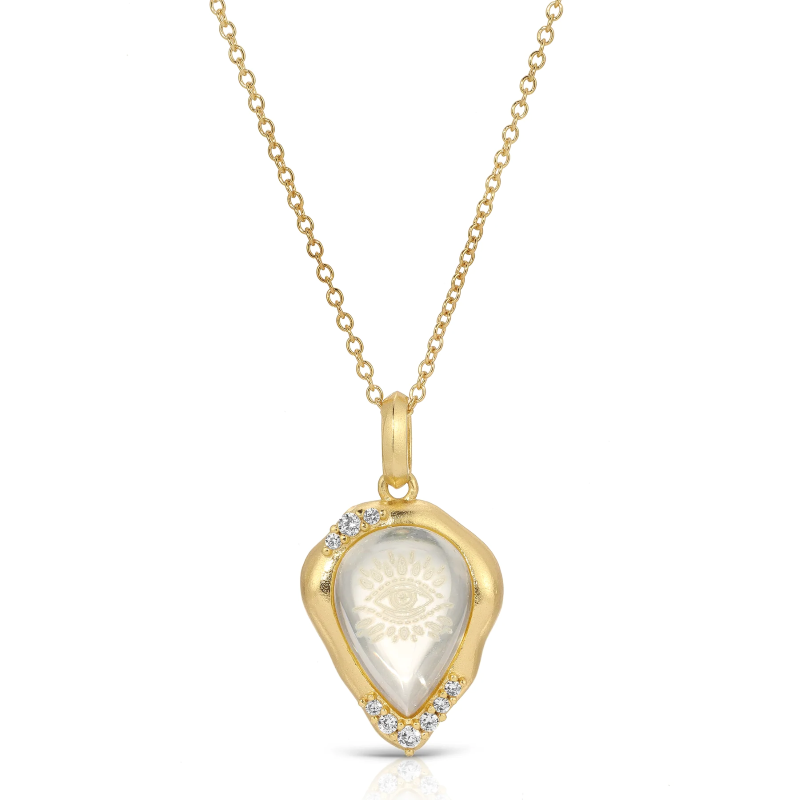 joy dravecky solis seeing eye teardrop gold clear quartz necklace