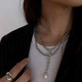 leeada bryn silver pearl lariat necklace