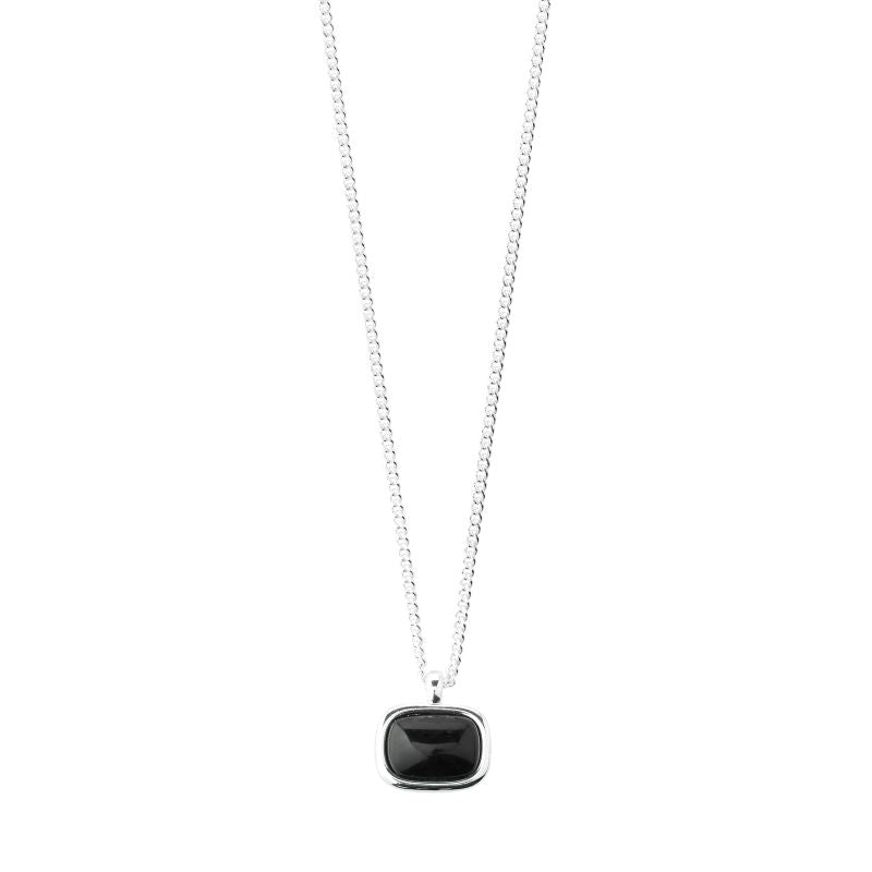 pilgrim now silver black agate pendant necklace