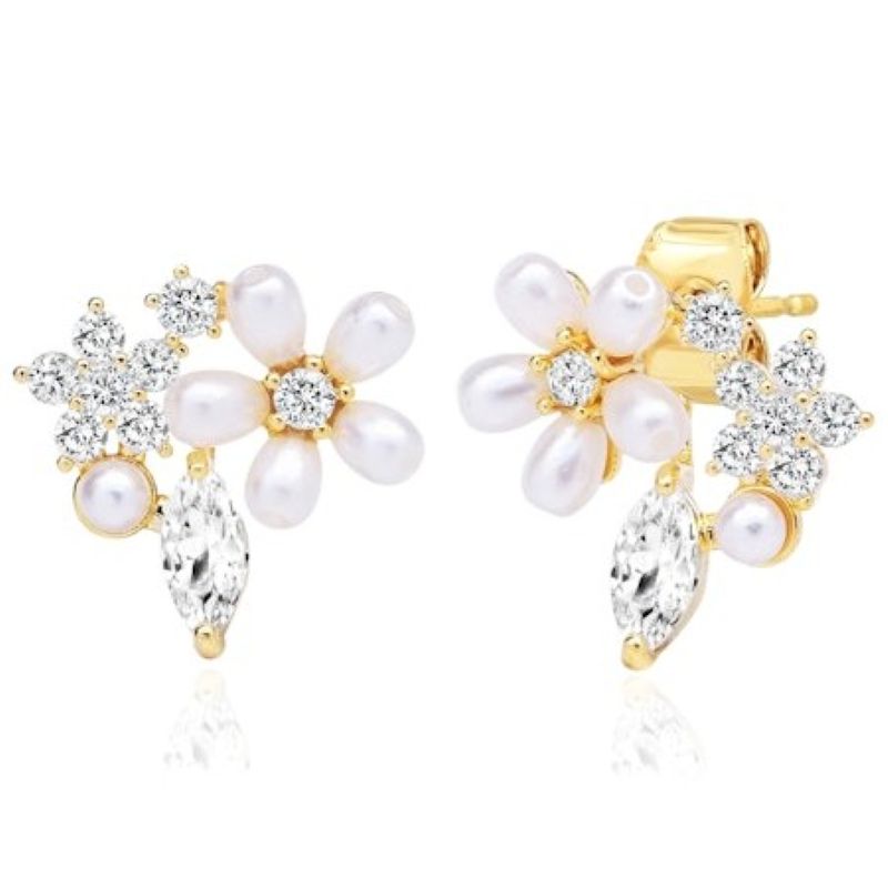 tai floral pearl gold cz earring
