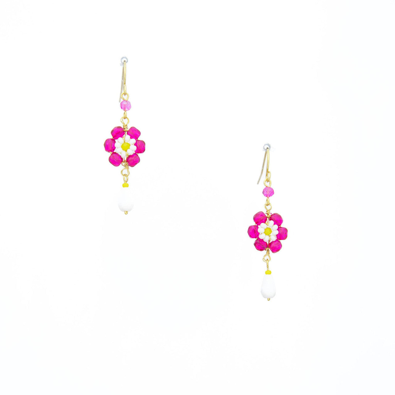prima hawaiian bloom gold plated fuschia earrings