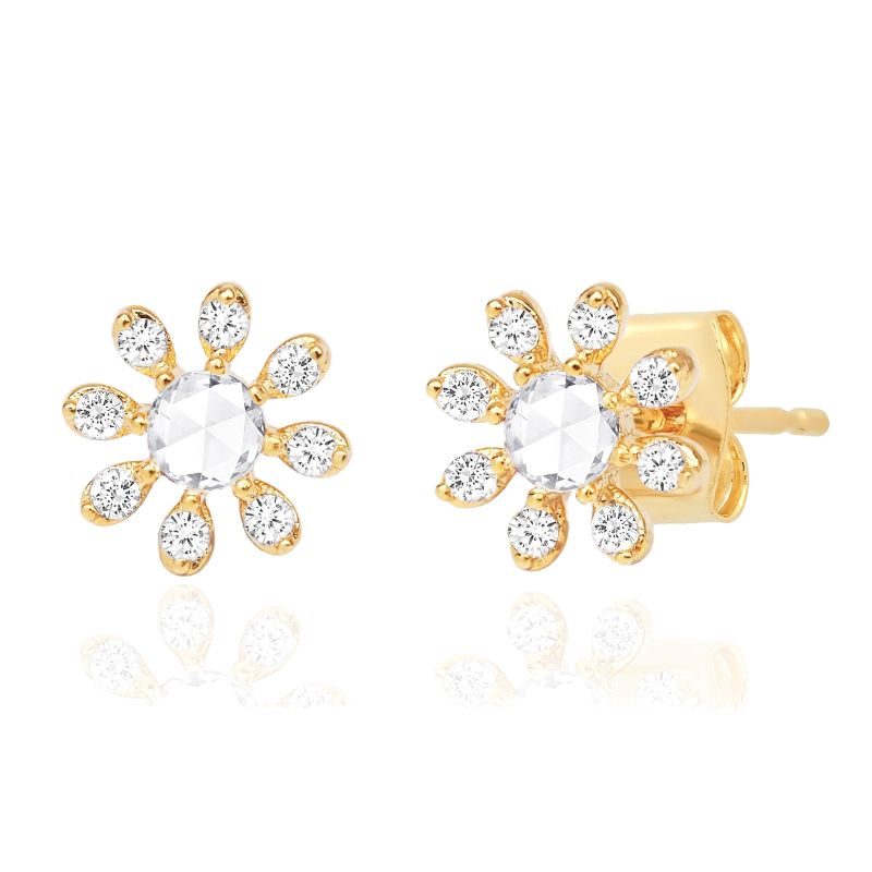 tai gold crystal flower petal stud earring