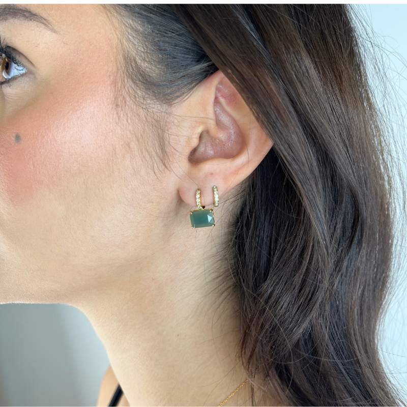 tai east west gold green huggie earring