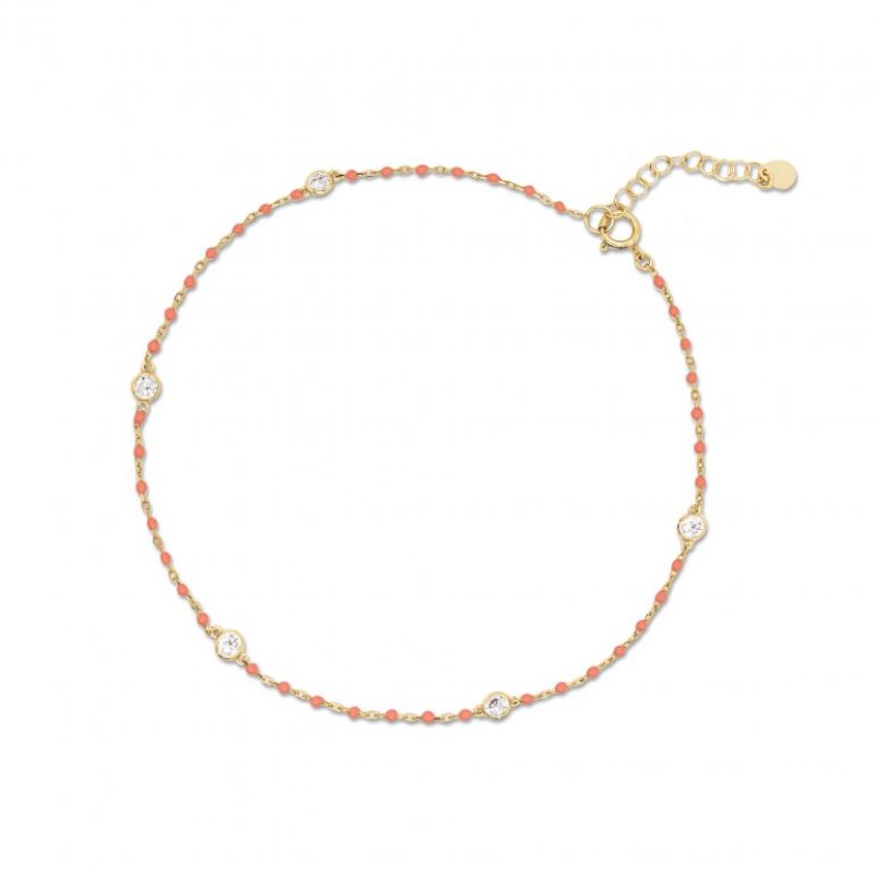 prima sterling silver gold plated cz peach enamel anklet
