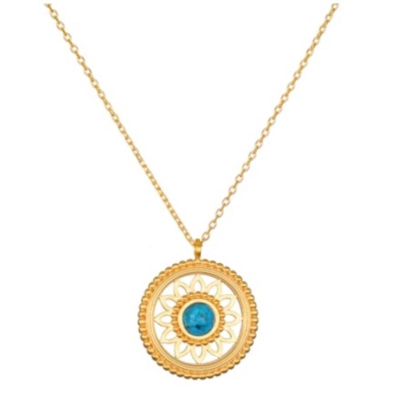 satya turquoise gold nuture intuition mandala necklace