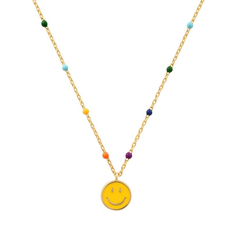 tai jewelry gold necklace charmful smiley face enamel pendant necklace