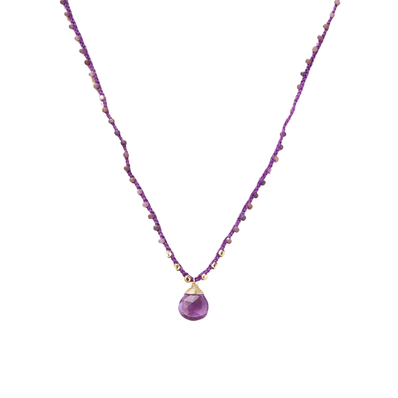 prima crocheted beaded teardrop necklace amethyst