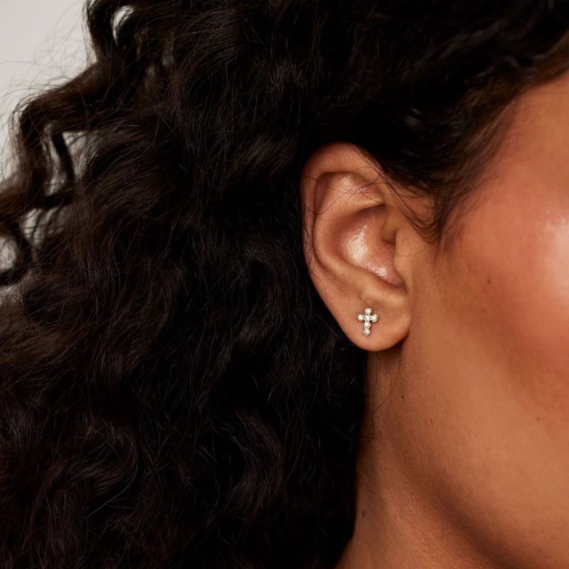 electric picks like a prayer gold stud cross earring