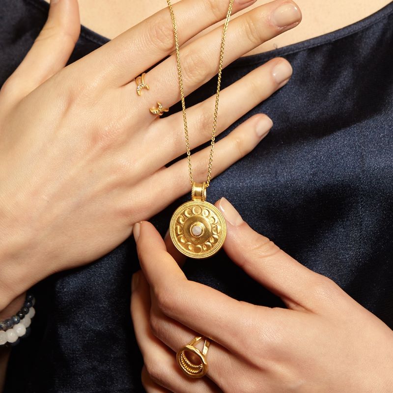 satya moon phase gold moonstone pendant necklace