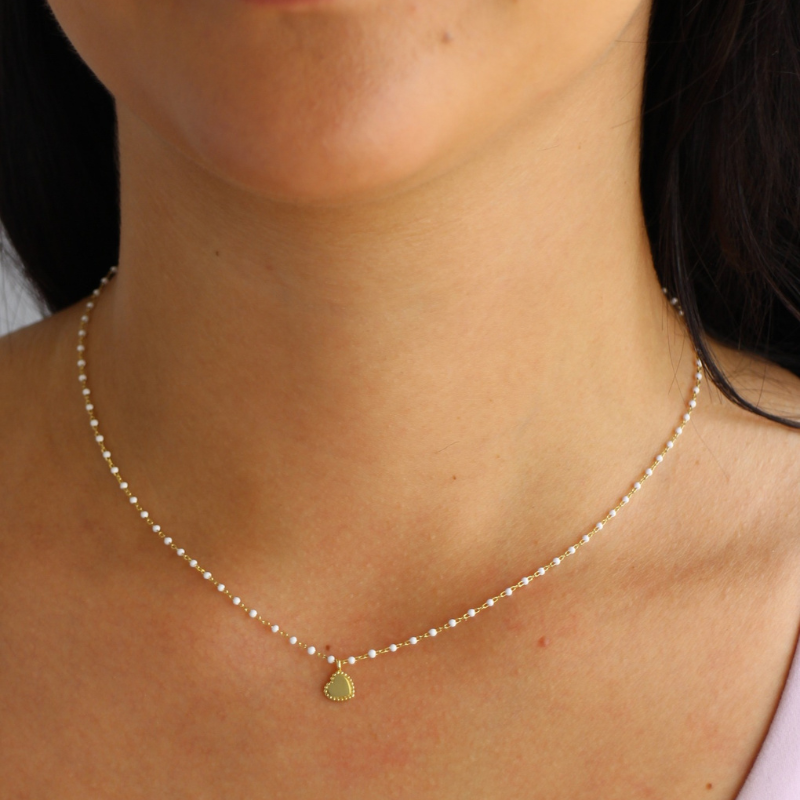 sahira elsa mini gold white heart necklace
