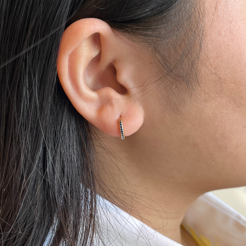 theia 12mm sapphire gold hoop earring