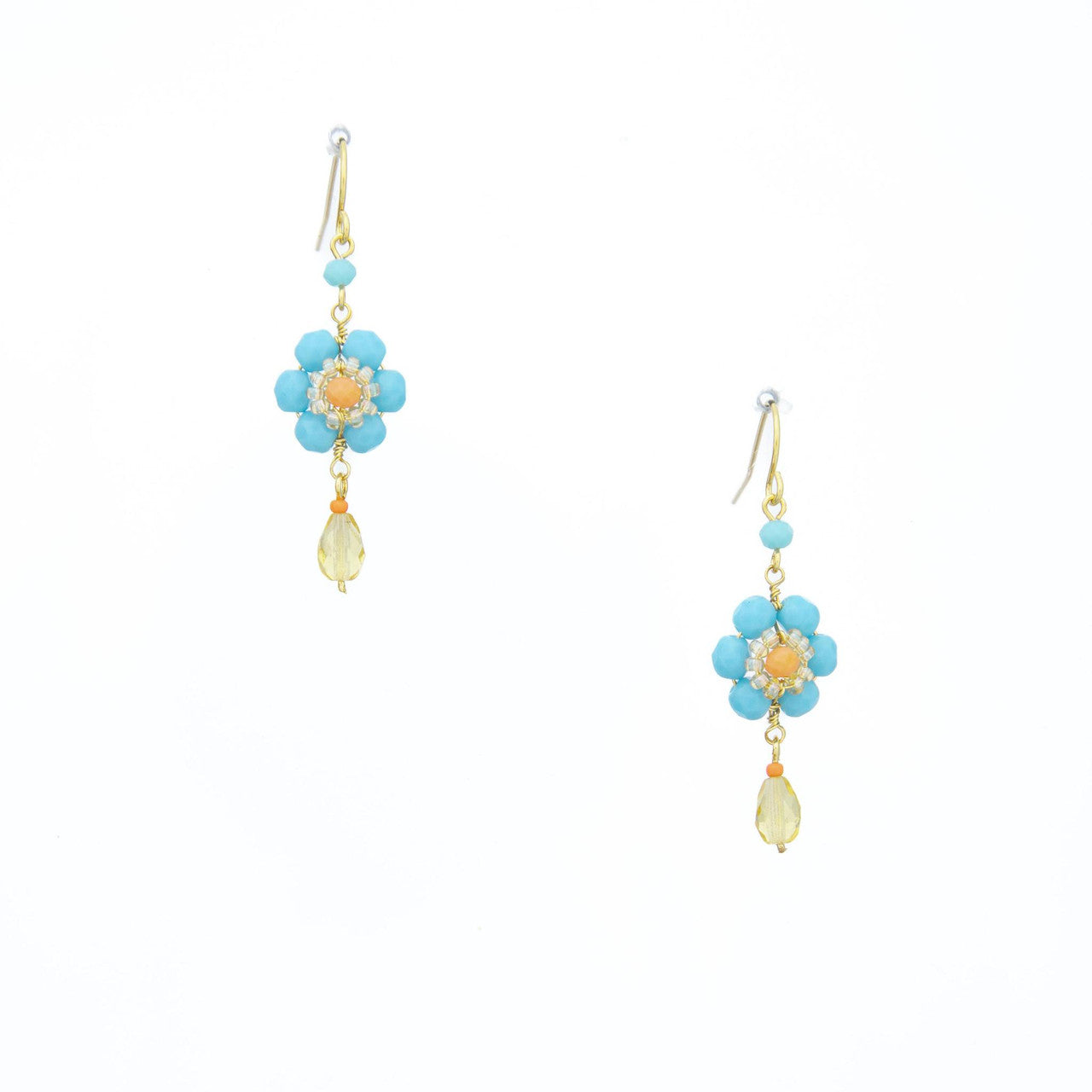 prima hawaiian bloom gold plated turquoise yellow earrings
