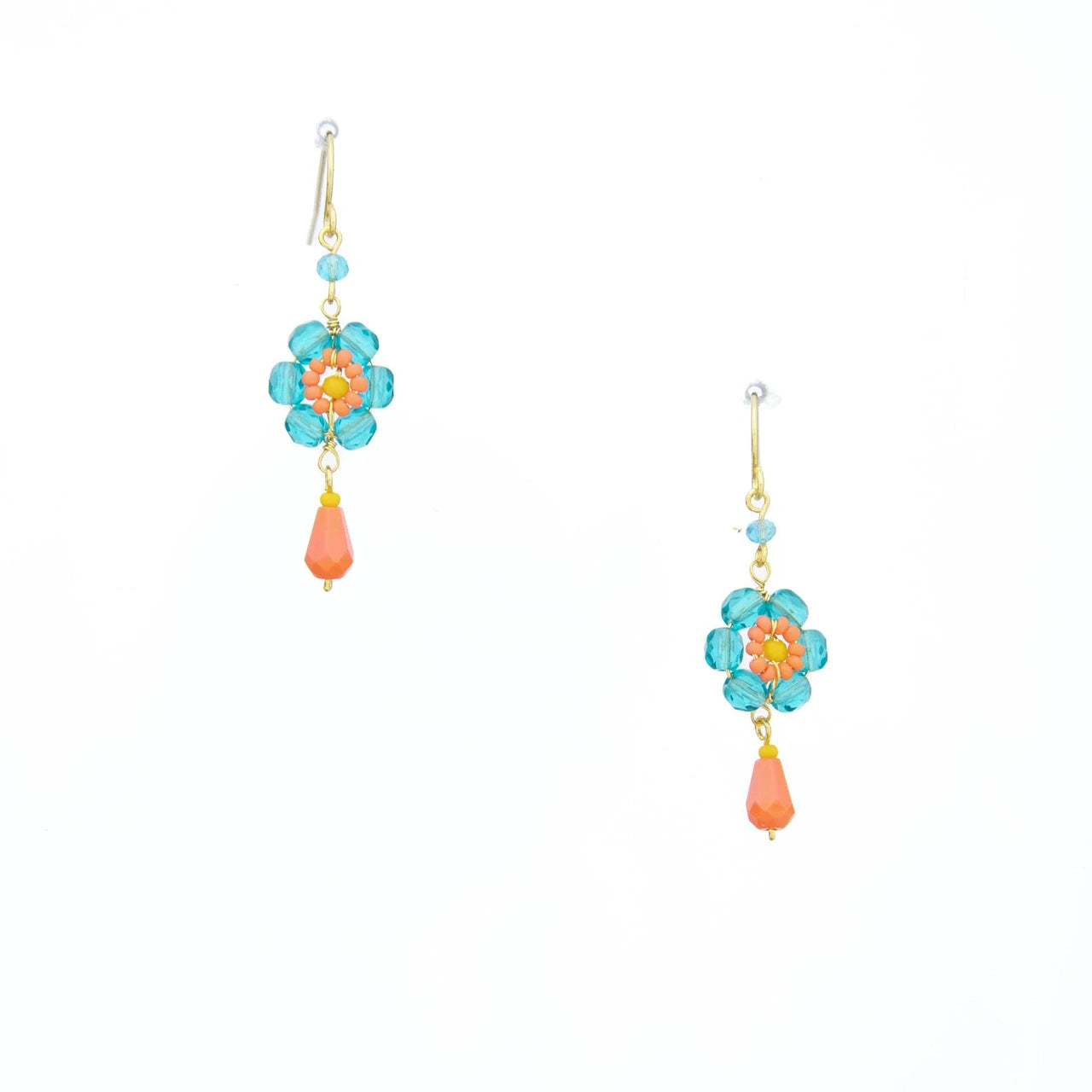 prima hawaiian bloom gold plated turquoise orange earrings
