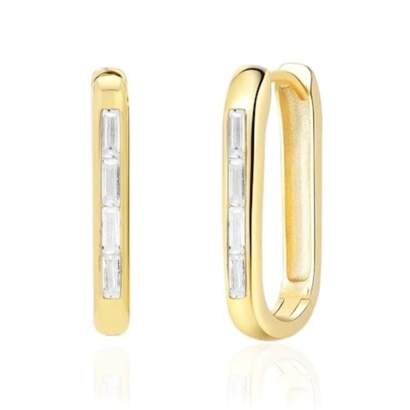tai u shaped crystal gold baguette huggie