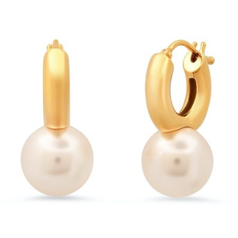 tai large pearl gold huggie earring