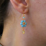 prima hawaiian bloom gold plated turquoise yellow earrings