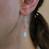 prima hawaiian bloom gold plated pastel pink blue earrings