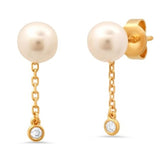 tai pearl stud with gold cz chain earring