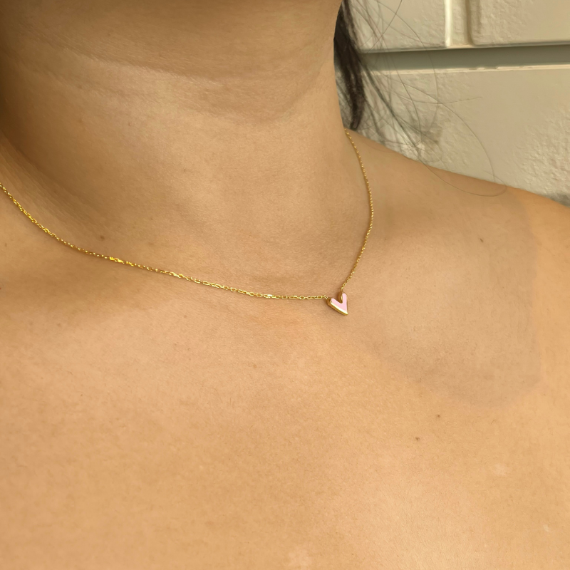 theia double sided gold heart charm necklace