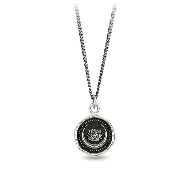 pyrrha lotus flower silver talisman necklace