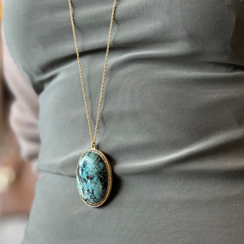 rebel designs crystal encrusted cabachon necklace african turquoise