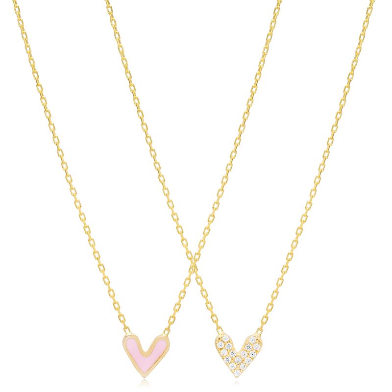 theia double sided gold heart charm necklace