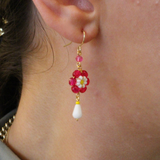 prima hawaiian bloom gold plated fuschia earrings