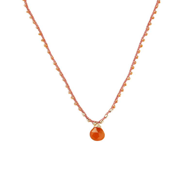 prima crocheted beaded teardrop necklace carnelian