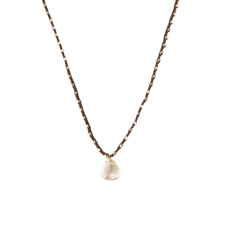 prima crocheted beaded teardrop necklace crystal quartz