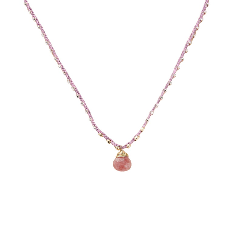 prima crocheted beaded teardrop necklace rhodochrosite