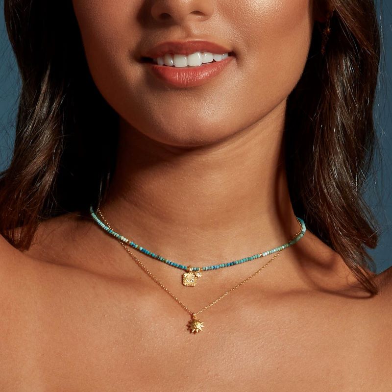 satya turquoise gold celestial charm necklace