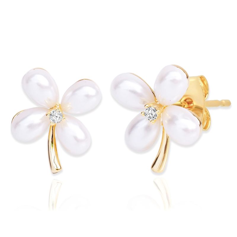 tai gold four pearl flower stud earring